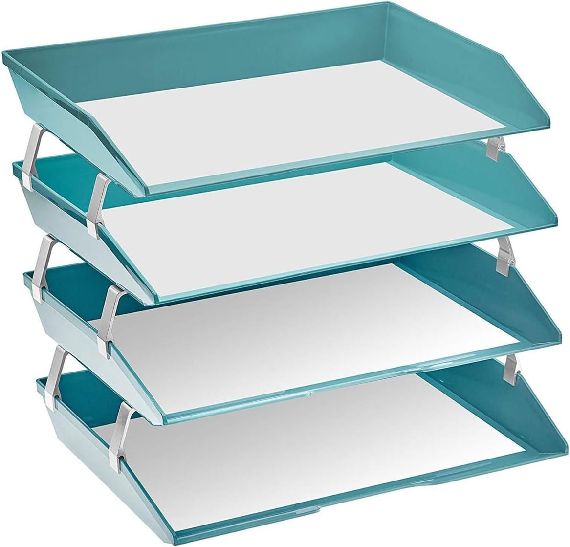 Acrimet 4 Tier Paper Letter Tray Side Load Letter Size, Office Desk File Document Organizer Plastic (Solid Green)