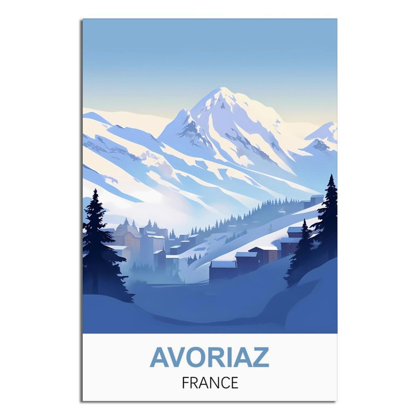 iPuzou Avoriaz France Vintage Travel Poster 24x36inch(60x90cm) Canvas Wall Decor, Wall Art Posters Prints Paintings Pictures for Living Room