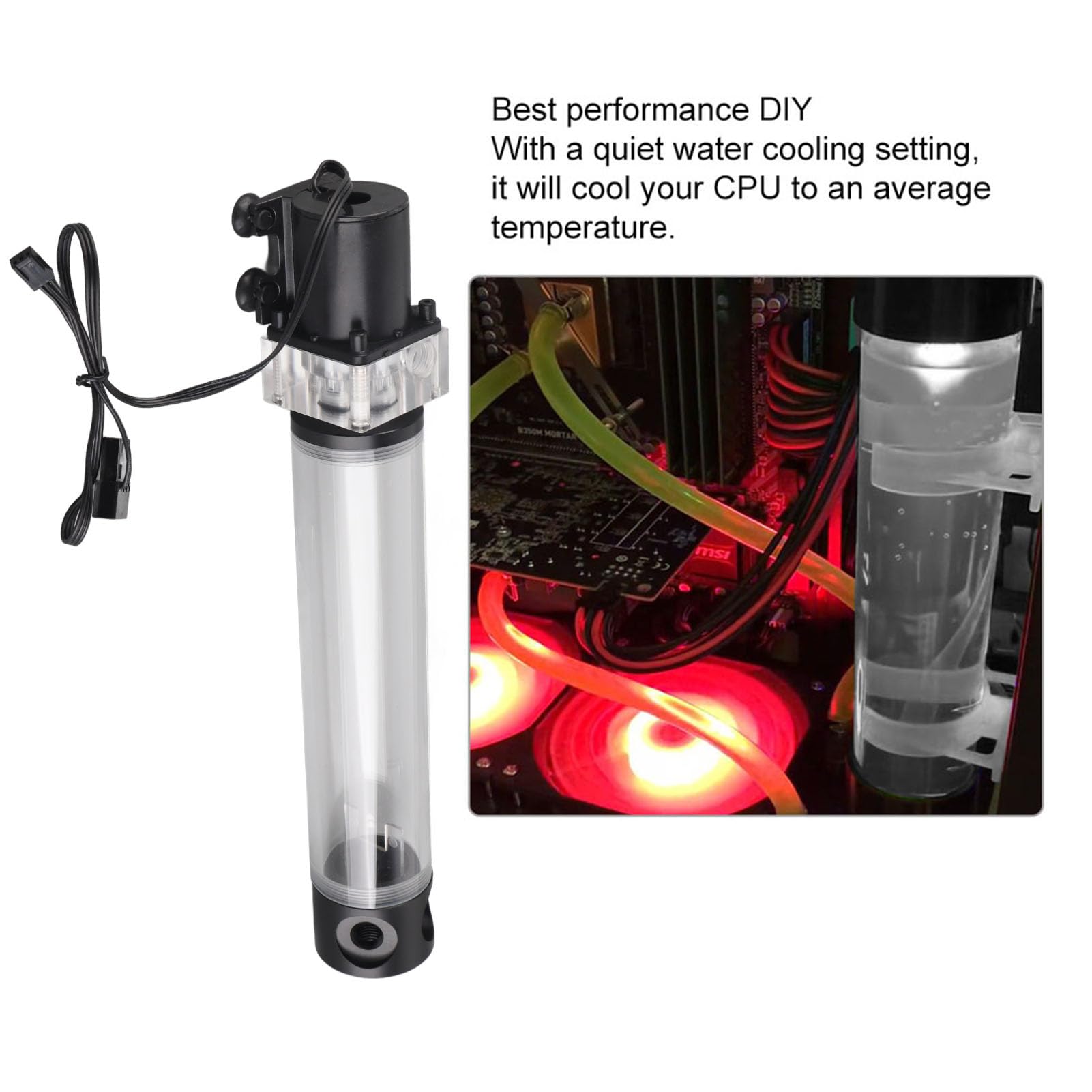 Jiawu CPU-Wasserkühlungspumpensystem, 12 V, 19 W, 800 L/h Durchfluss, Leises Keramiklager, Computer-Wasserkühlungstank-Reservoir mit G1/4-Gewindehalterung für PC, DIY-Gaming-Deskt