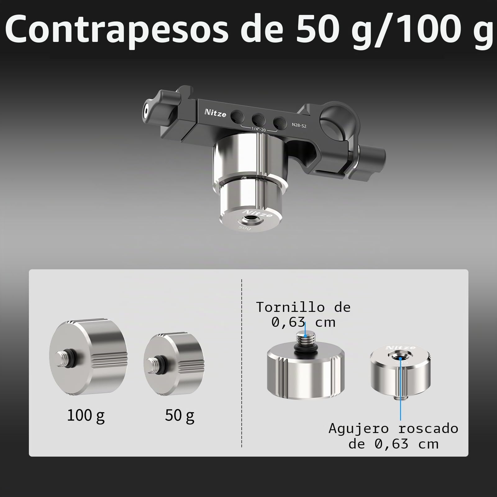 Nitze Kit de Contrapeso Counterweight para Estabilizadores dji RS 5/RS 4 Pro/RS 4/RS 3 Pro/RS 3/RSC 2/RS 2, Abrazadera de Montaje con Pinza de Varilla de 15mm para Motor dji Focus Pro - N28-S2