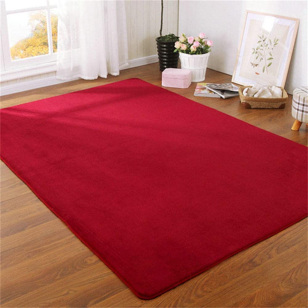 Tapis salon moderne antidérapant et durable LUNEZY à poils courts rouge