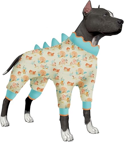 LovinPet Pijama para perros grandes, camiseta antilamer, ligera, con estampado de melocotón coral, camisa con protección UV, fácil de llevar,