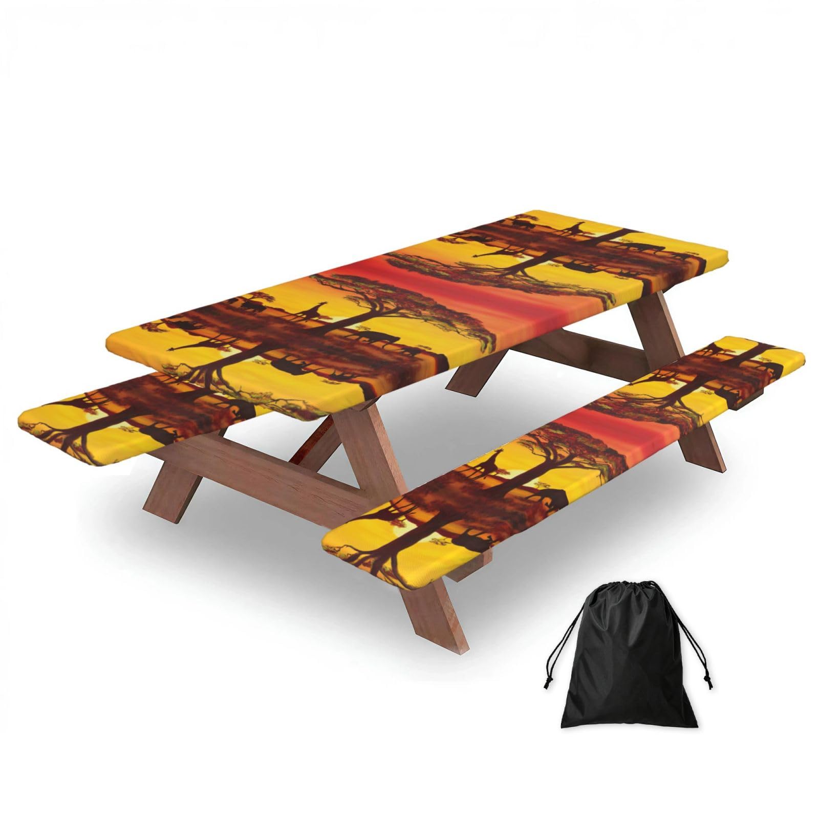 Zyjhyy Black African Animal Sunset Print 3 Pack Wipeable Picnic Bench Cover And Table Cover Lightweight Table Cloth For Camping Outdoor