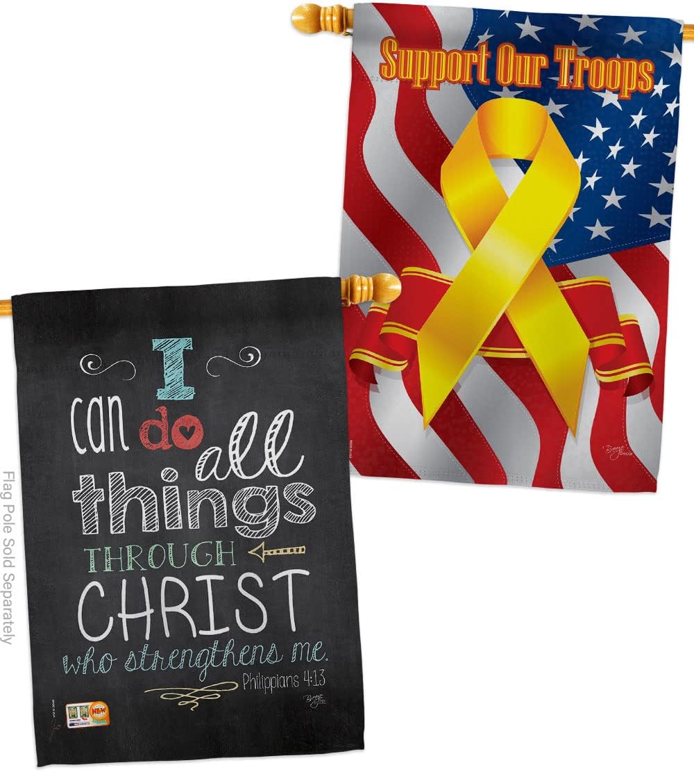 All Things Through Christ House Flags Pack Religious Bible Verses Bless Faith Thank Hope Pray Christian Religion Support Our Troops Small Decorative Gift Yard Banner Double-Sided Made In USA 28 X 40