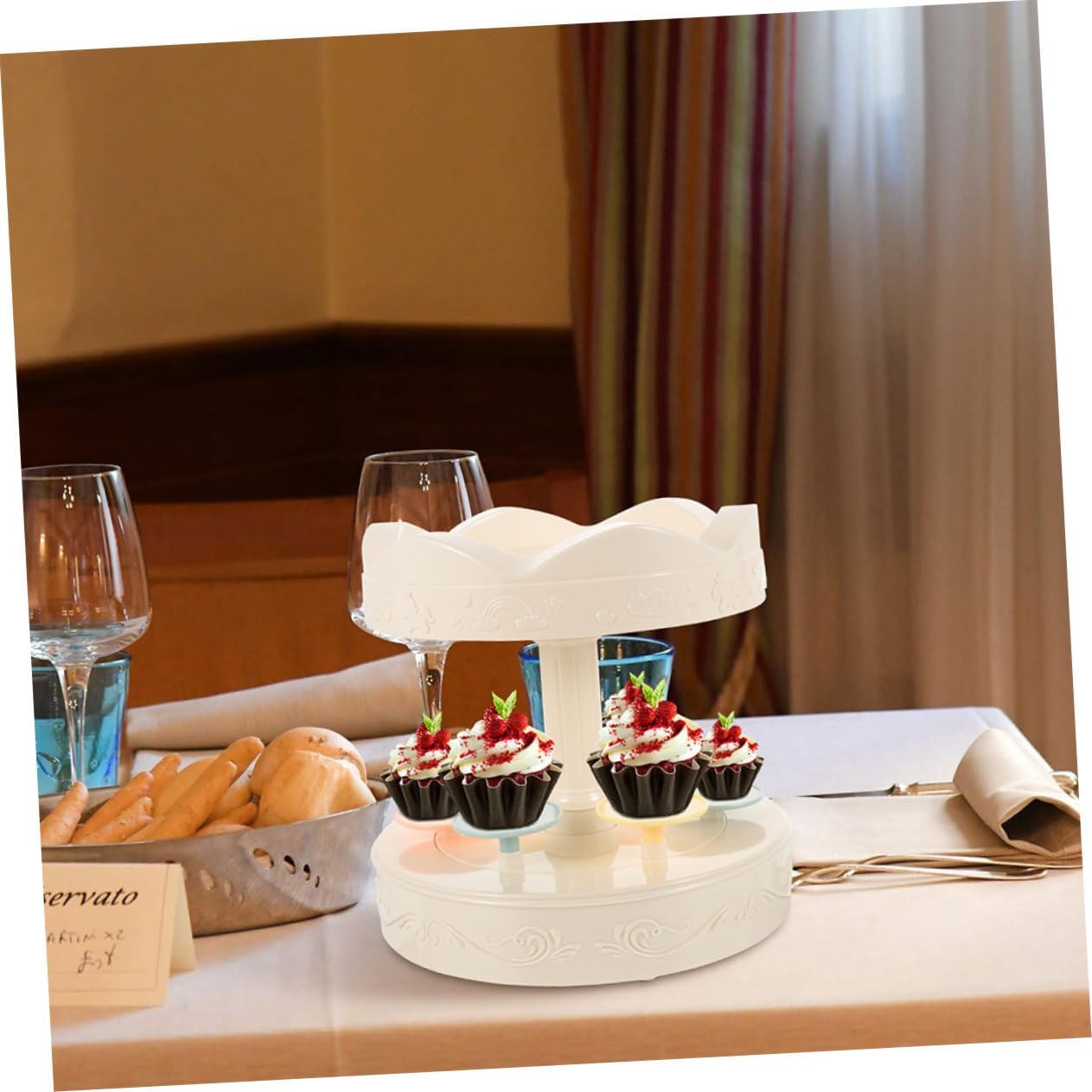 Automatic Rotating Cake Stand Carousel Cupcake Display Stand for Dessert Table
