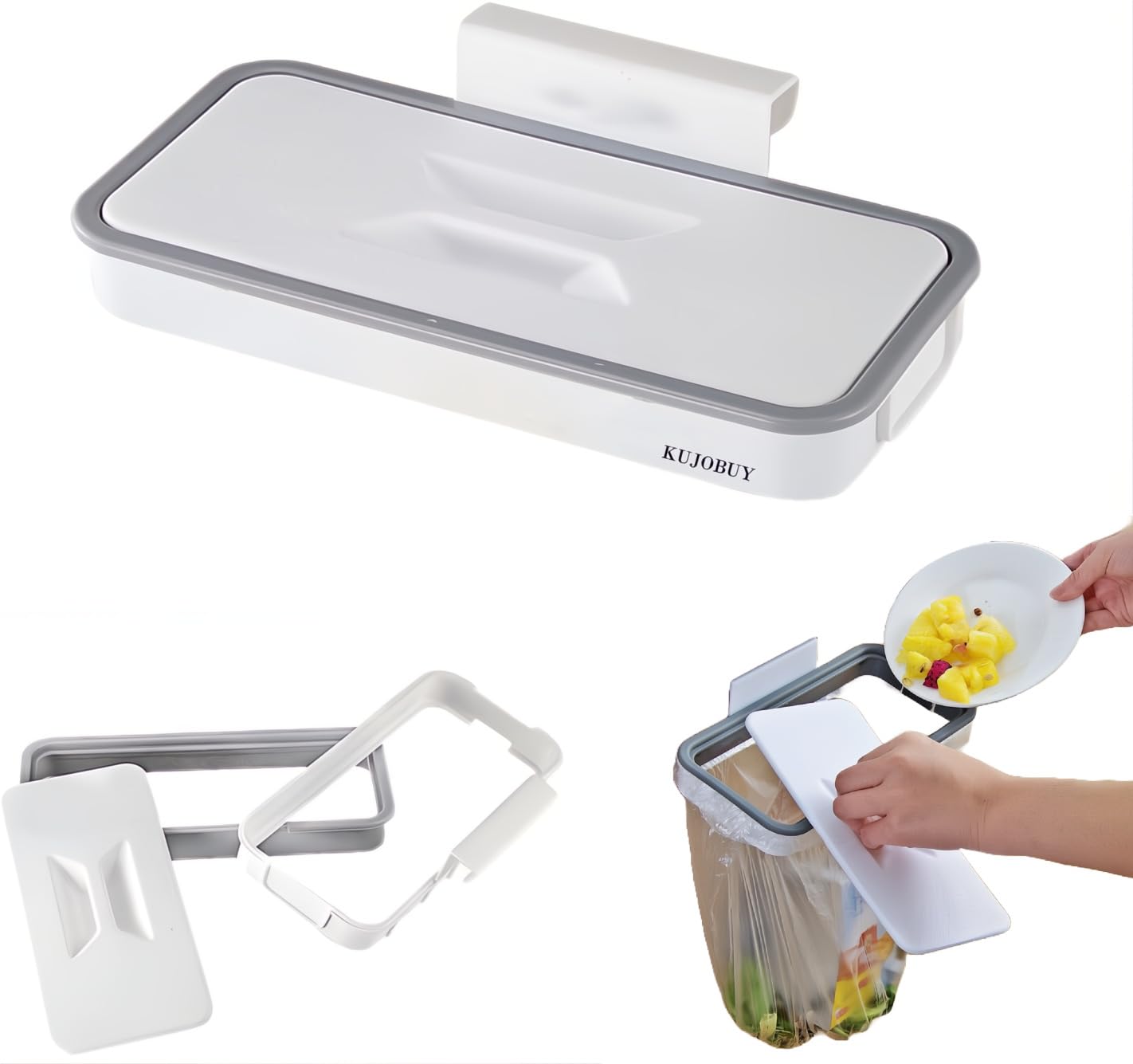 KUJOBUY Bag Holder Kitchen Cupboard Hanging Bag Trash Can Waste Garbage Bin Rack Holder Small Trash Can Rv Trash can Garbage Storage Rack Can with Lid Recycle Bin for Kitchen