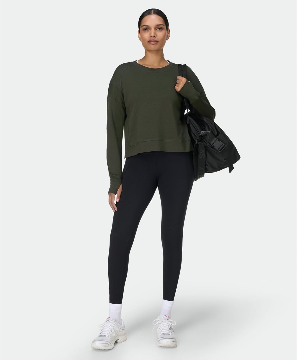 Sweaty Betty Women's After Class Cropped Crewneck Sweatshirt Sweatshirt, Nori Green, Large - Image 3
