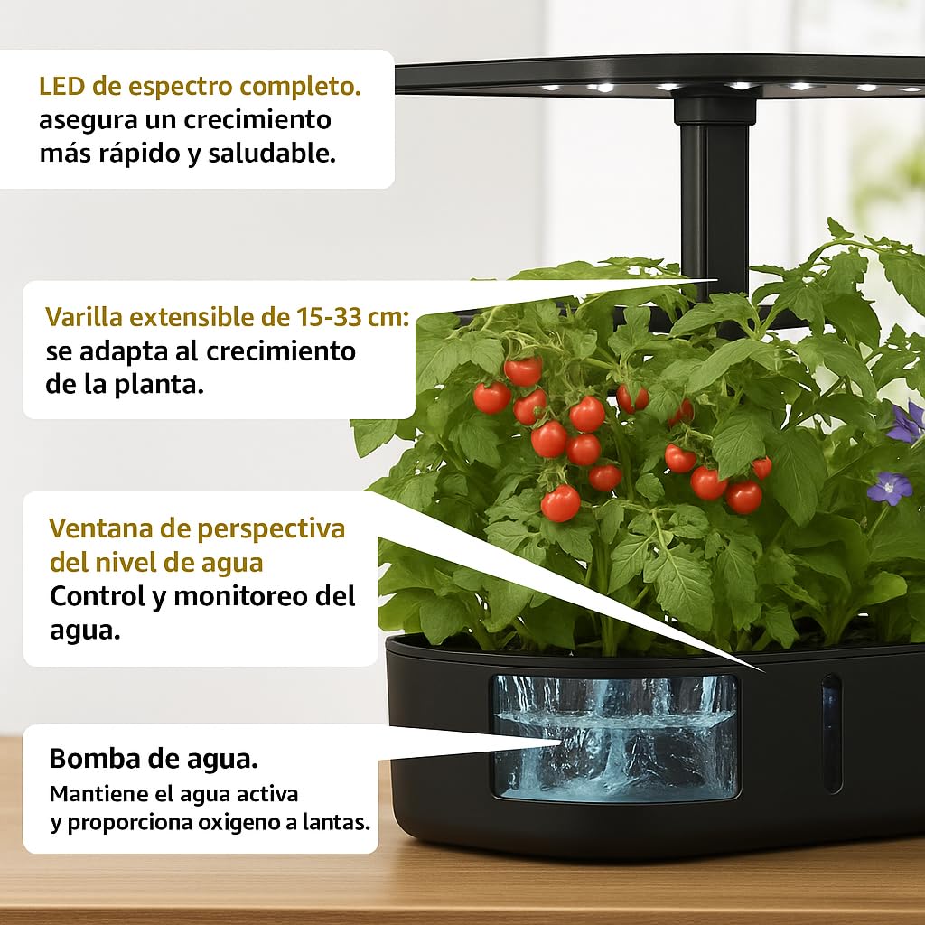 F.B Sistema de Cultivo Hidropónico Kit de Cultivo Interior con Iluminación LED Automática, Huerto Interior con Temporizador Automático, Altura Ajustable (12 Vainas)