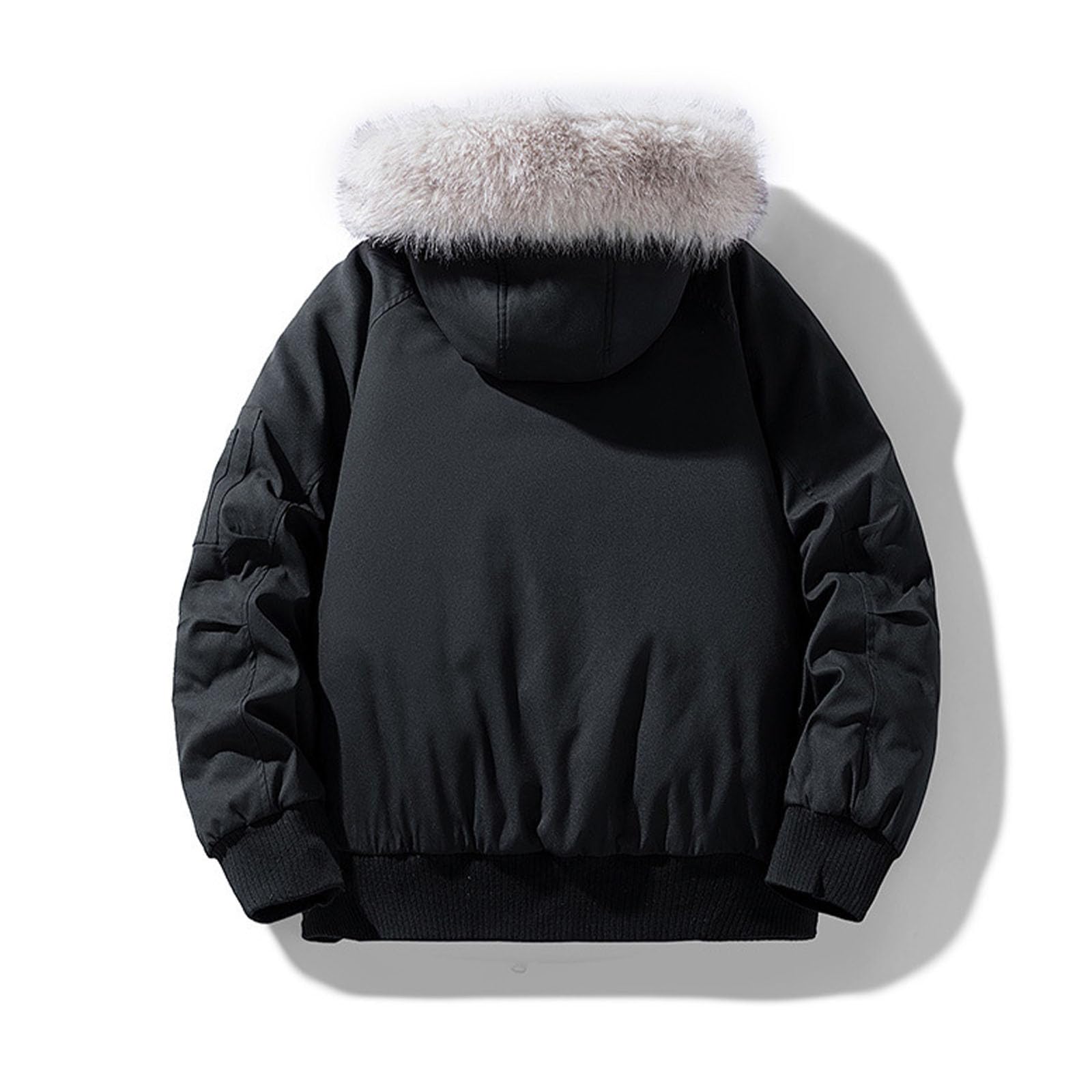 Chaquetas acolchadas con capucha para hombre, con ribete de piel sintética, abrigos cálidos para invierno, gruesos, cómodos, básicos, de color sólido, con bolsillos, chaquetas versátiles para