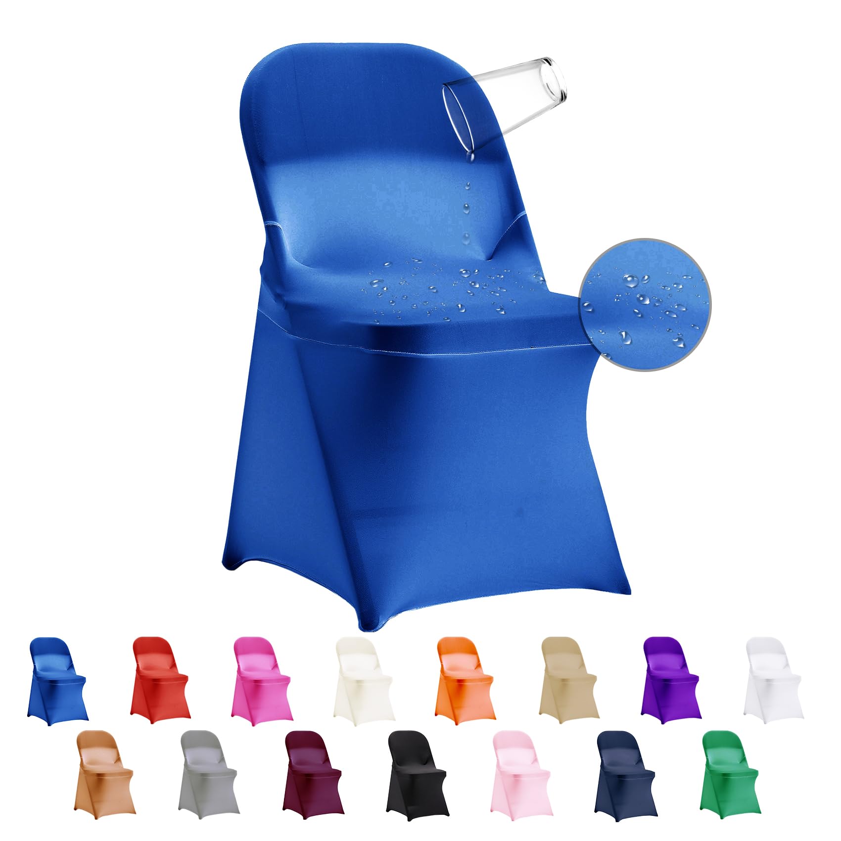 36 PCS Waterproof Stretch Spandex Folding Chair Covers, Dining Room Chair Slipcovers Protector for Wedding, Banquet, Party, Holidays, Celebration and Decoration?Royal Blue?