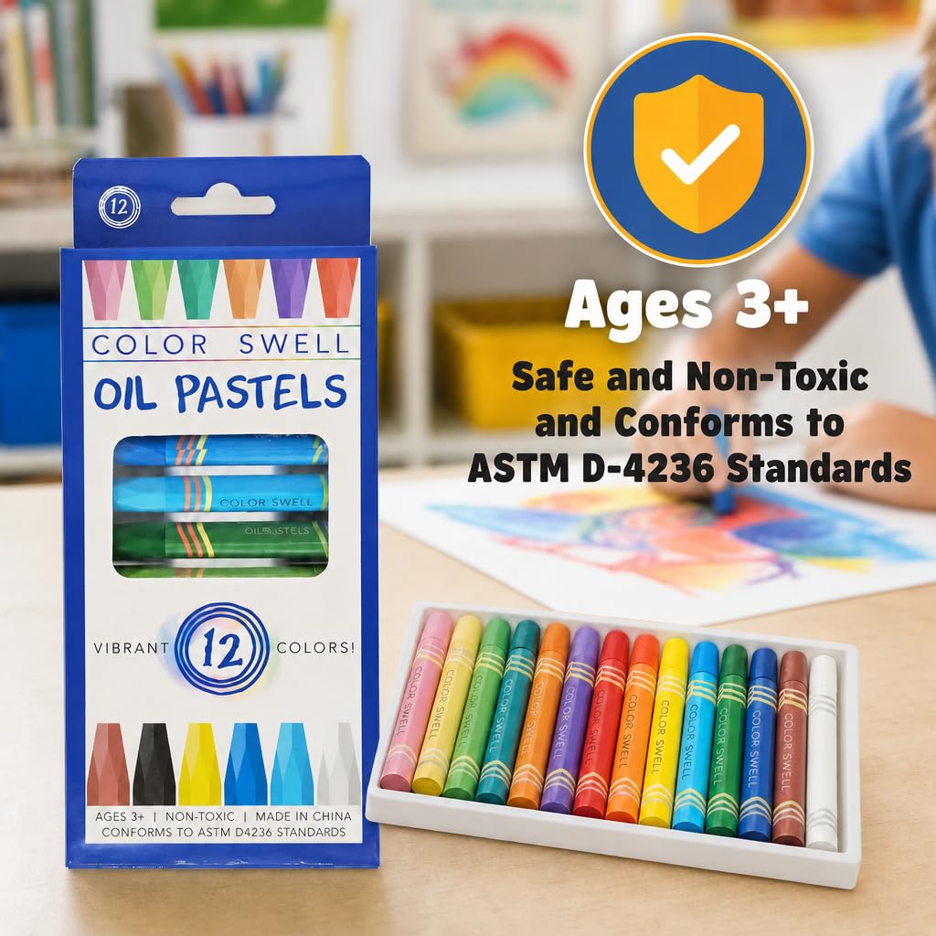 Color Swell Pastelli a olio sfusi – 36 confezioni con 12 colori ciascuno, perfetti per bambini, aule, feste, studenti, donazioni, bomboniere, pastelli a olio sfusi