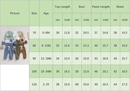 Miniatura 2 de Ursobutegl Ropa para bebé niño pequeño, sudadera con capucha y bloques de color, 2 piezas, sudadera para otoño e invierno