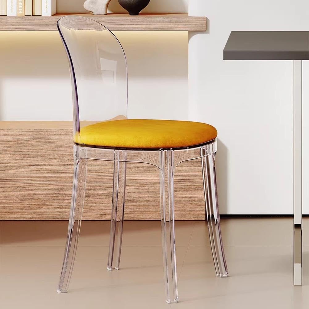 Etlegor Clear Acrylic Dining Chair, Modern Office Negotiation Chair with Seat Cushions for Kitchen, Dining Room, Outdoor Party(Clear+Yellow)