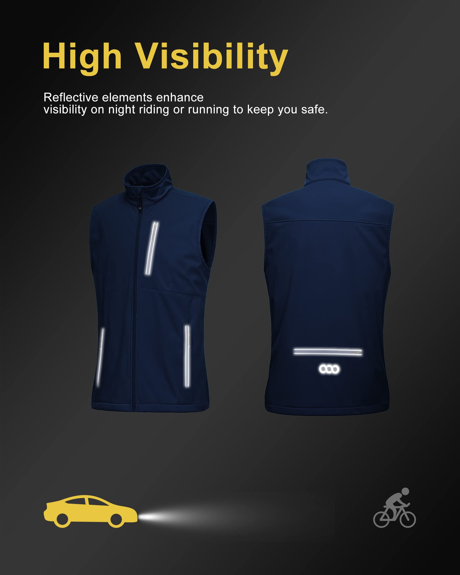 33,000ft Gilet Softshell Léger Pour Hommes Gilet de Course Imperméable et Coupe-vent Gilet Respirant Sans Manches Pour le Cyclisme, Course, Randonnée, Golf