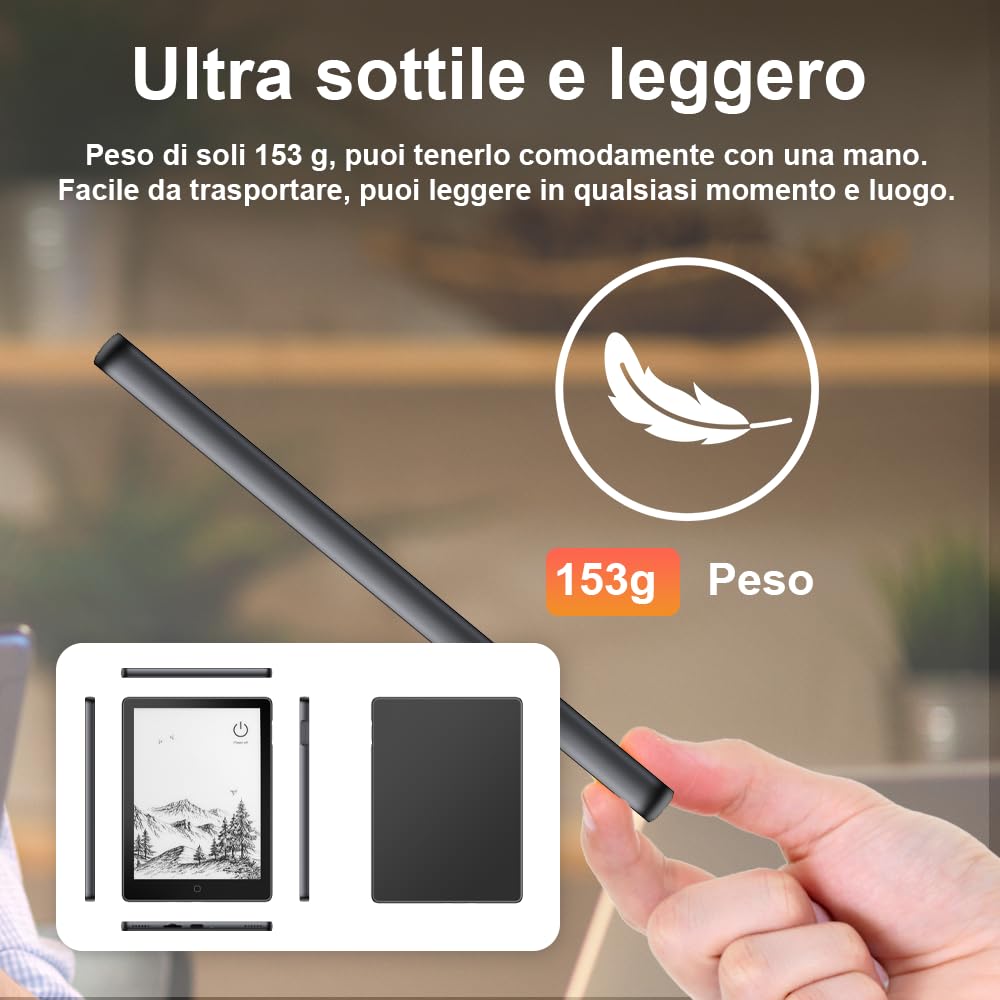 Veidoo - Lettore eBook da 6 pollici con grande schermo E-Ink, 32GB ROM, 758 x 1024, 212 DPI, SMARTlight regolabile, lettore E-book Android, altoparlante integrato, tablet E-Ink con WiFi e cover (Nero)