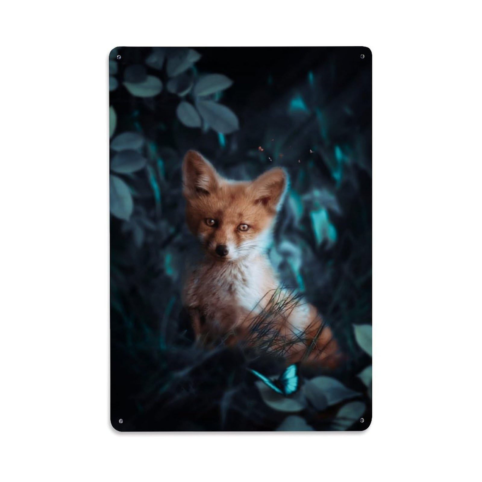 Floral Science Animal Forest Wildlife Vintage Fox Cubs Habitat Metal Tin Sign Plaque Wall Decor for Cafe, Man Cave, Club Bar, Office, Home Garden Round Metal Poster 8x12Inch