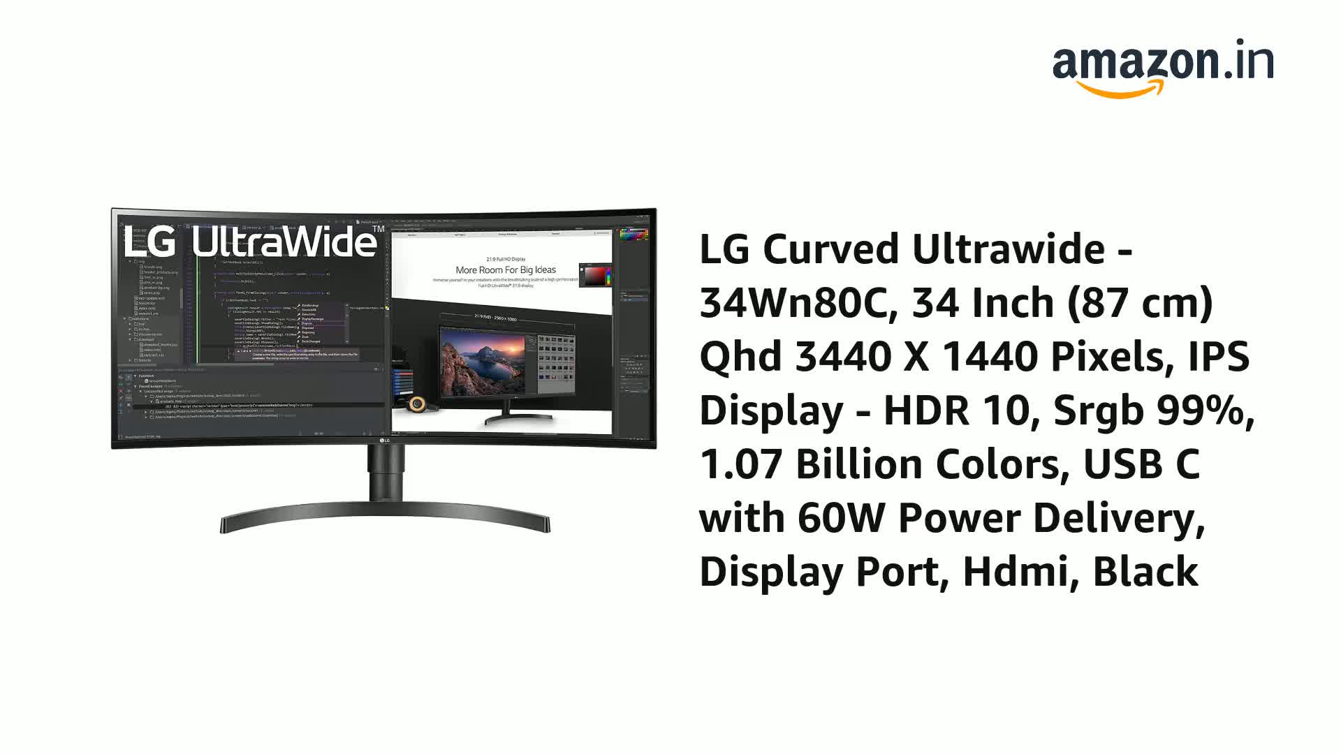 LG 34WN80C-B 34インチモニター Amazon.co.jp: LG 34WN80C-B 34 inch 21:9 Curved UltraWide WQHD IPS