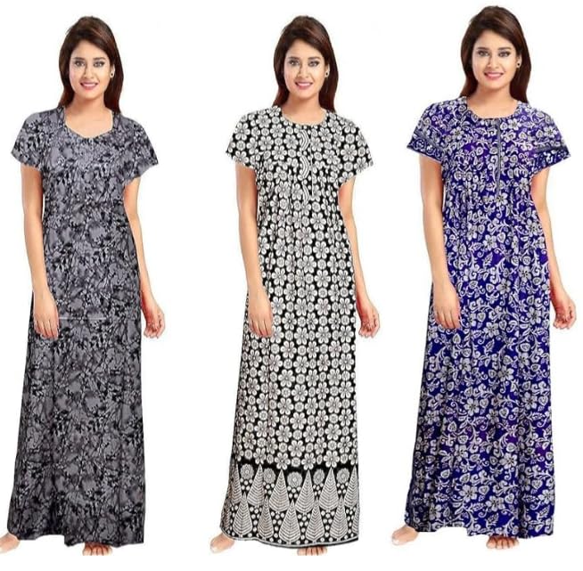 Women's Cotton Printed Maxi Nightgown Nighty for Women Ankle Length Night Dress - Pack of 3 (Free Size, MIGW3 -P)-picture-57