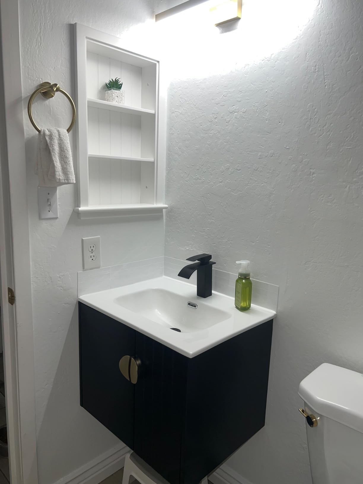 Black Floating Bathroom Vanity With Sink Cabinet – Small Single Sink, Ceramic Basin, Solid Wood Storage, For Small Spaces