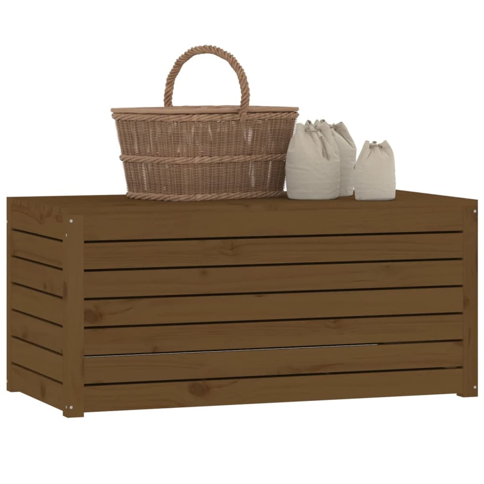 Baúl de jardín Madera Maciza Pino marrón Miel 101x50,5x46,5 cm, Arcon Exterior, Arcones para Patio, Baul Almacenamiento Exterior, Baúl para Terraza