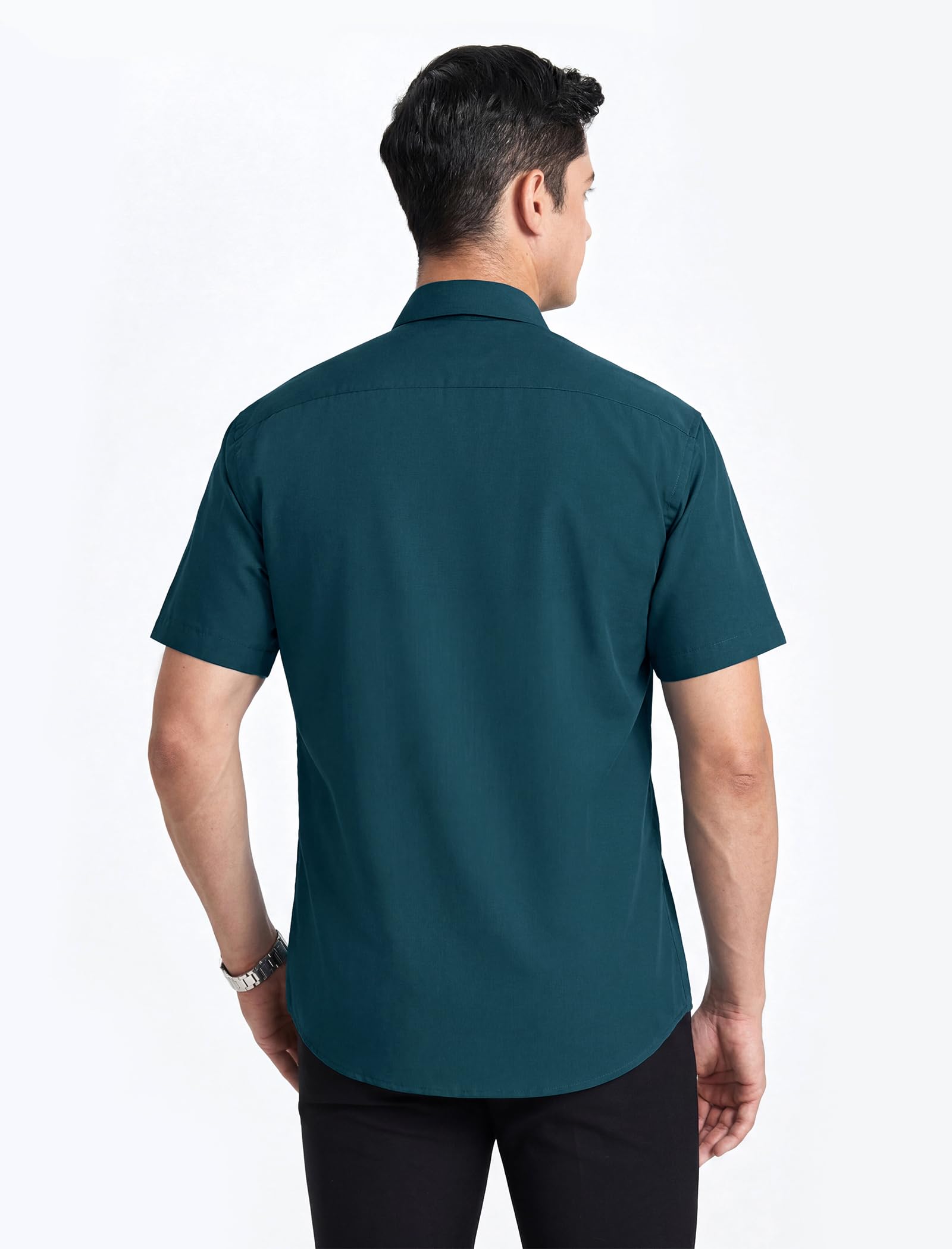 HISDERN Herren Hemd Kurzarm Freizeithemd Businesshemd Herren Kurzarm Hemden Regular Fit Bügelfreies Herrenhemd mit Brusttasche