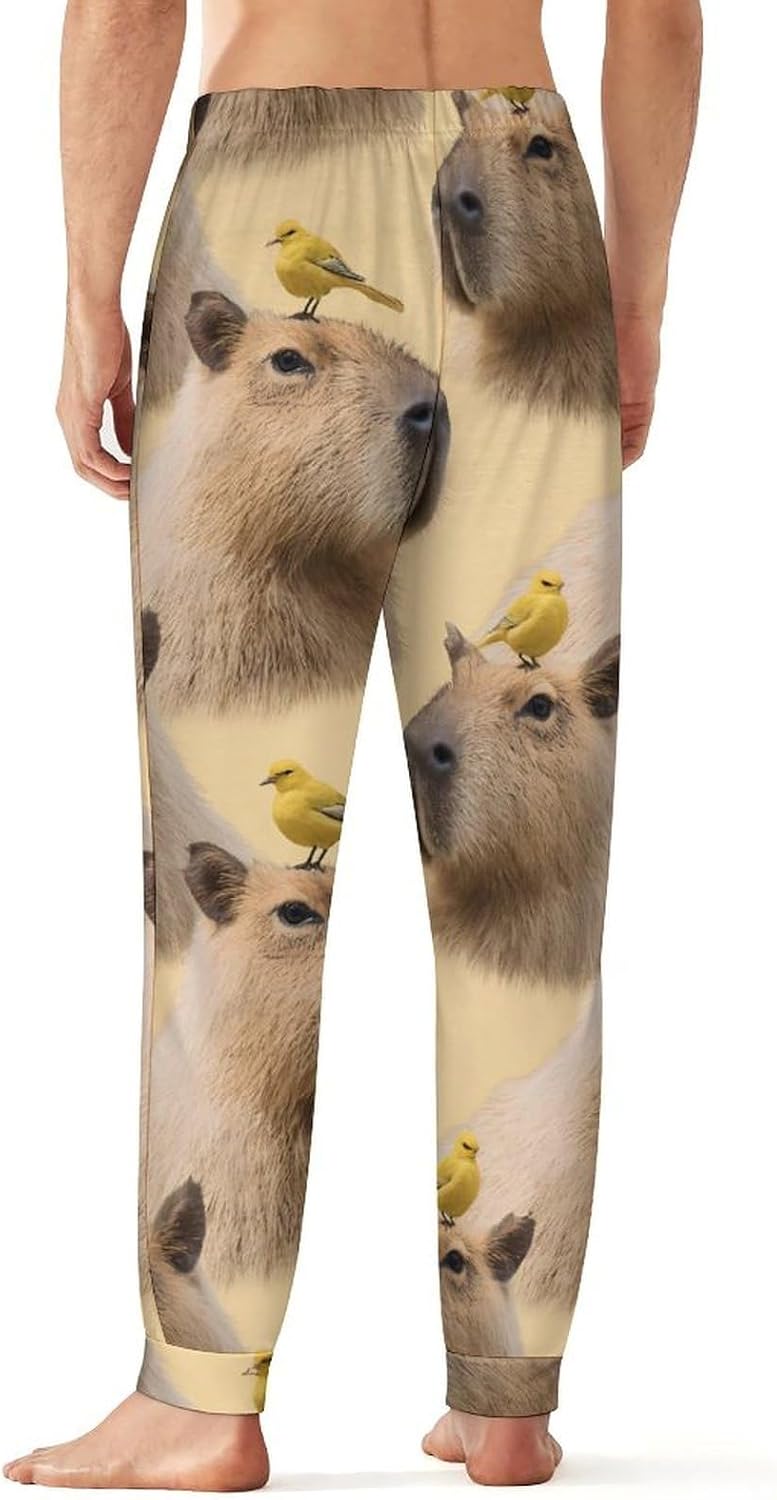 Cute Capybara Bird Mens Pajama Pants Soft Lounge Pants Pj Bottoms with Pockets