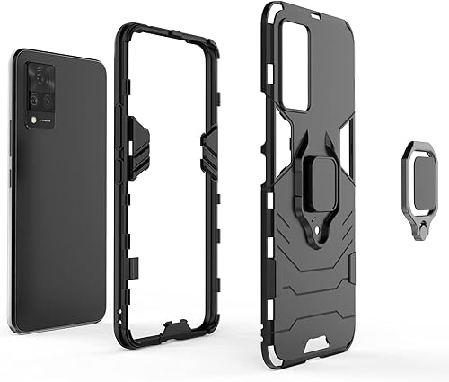 Miniatura 3 de Funda compatible con Vivo V21 5G, compatible con Vivo V21 4G, soporte de anillo 2 en 1, color negro