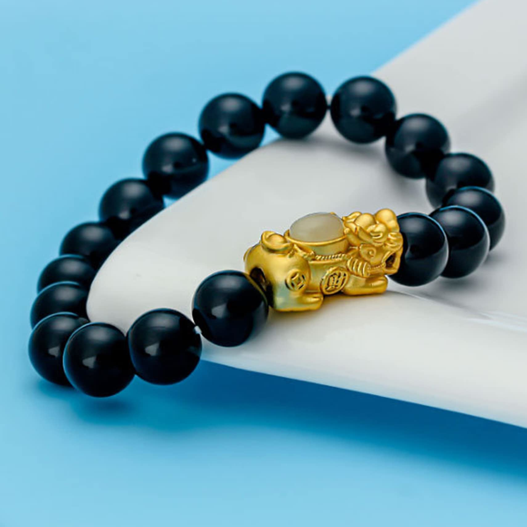 LLXYWJ Pulsera de Piedras Preciosas Naturales, Pulsera de Riqueza para Mujeres y Hombres, Amuleto Piyao Ward, Buena Suerte, Cristal de Reiki, meditación de Cuarzo, Rojo