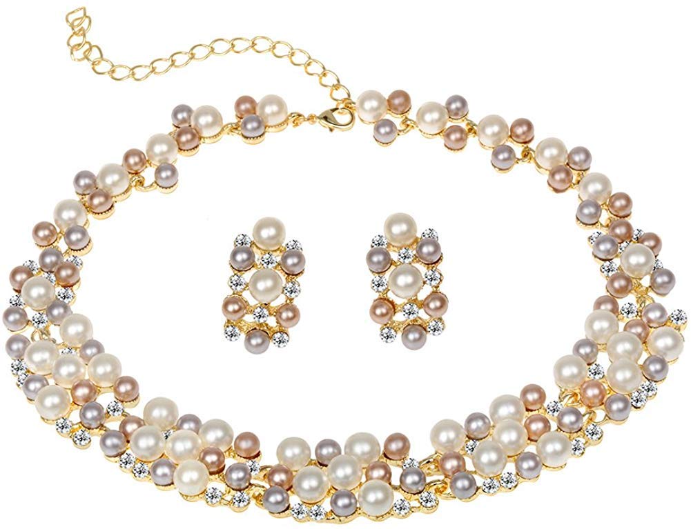 Pearl Studded Necklace Set with Earrings for Girls