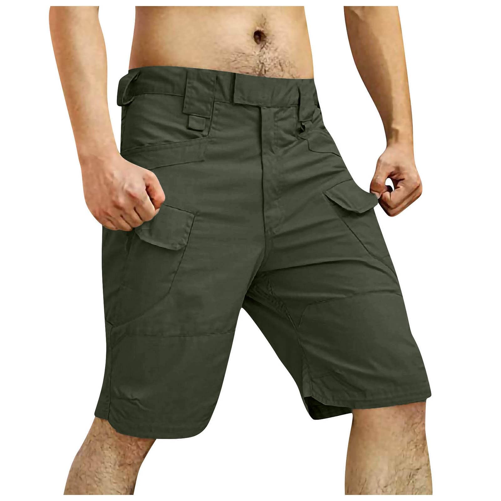 Green Work Shorts for Men Lightweight Outdoor Tactical Carpenter Shorts Waterproof Rip Stop Cargo Shorts Zipper Pockets Baggy Button Cargo Elastic Wasit Shorts Relaxed Fit Bermuda Work Cargo Shorts