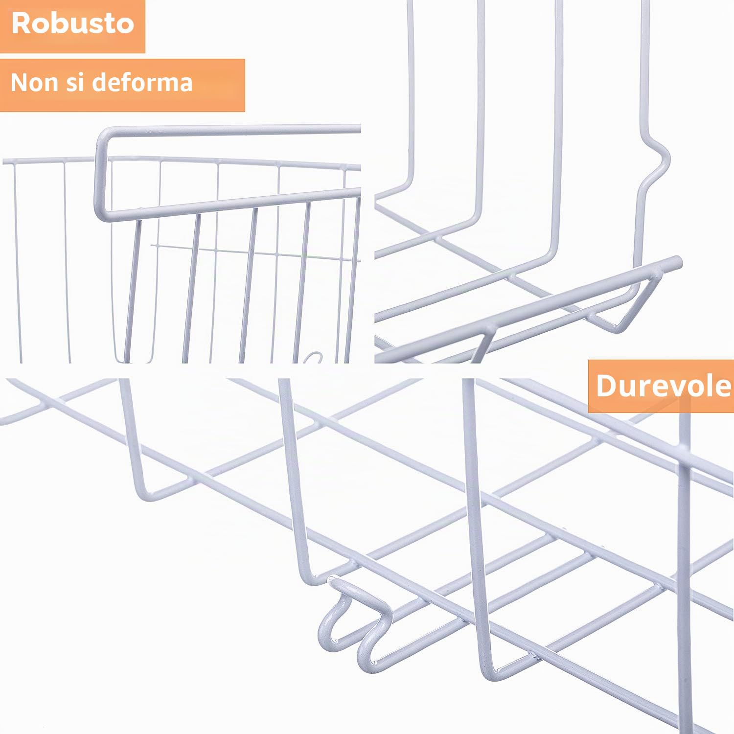 Cestello portaoggetti sottopiano il ripiano, 2 pezzi sotto ripiano Portaoggetti in filo metallico appeso Organizzatore per armadio cucina, ufficio, dispensa, bagno, armadio, bianco