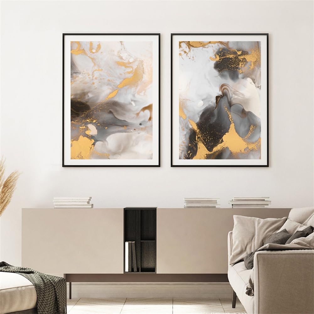 WBYZAC 2 Pieces Poster-Modern Abstract Gold Black Marble Posters Canvas Painting Wall Art Print Pictures for Bedroom Living Office Room Home Decoration-60 * 80cm (No Frame)