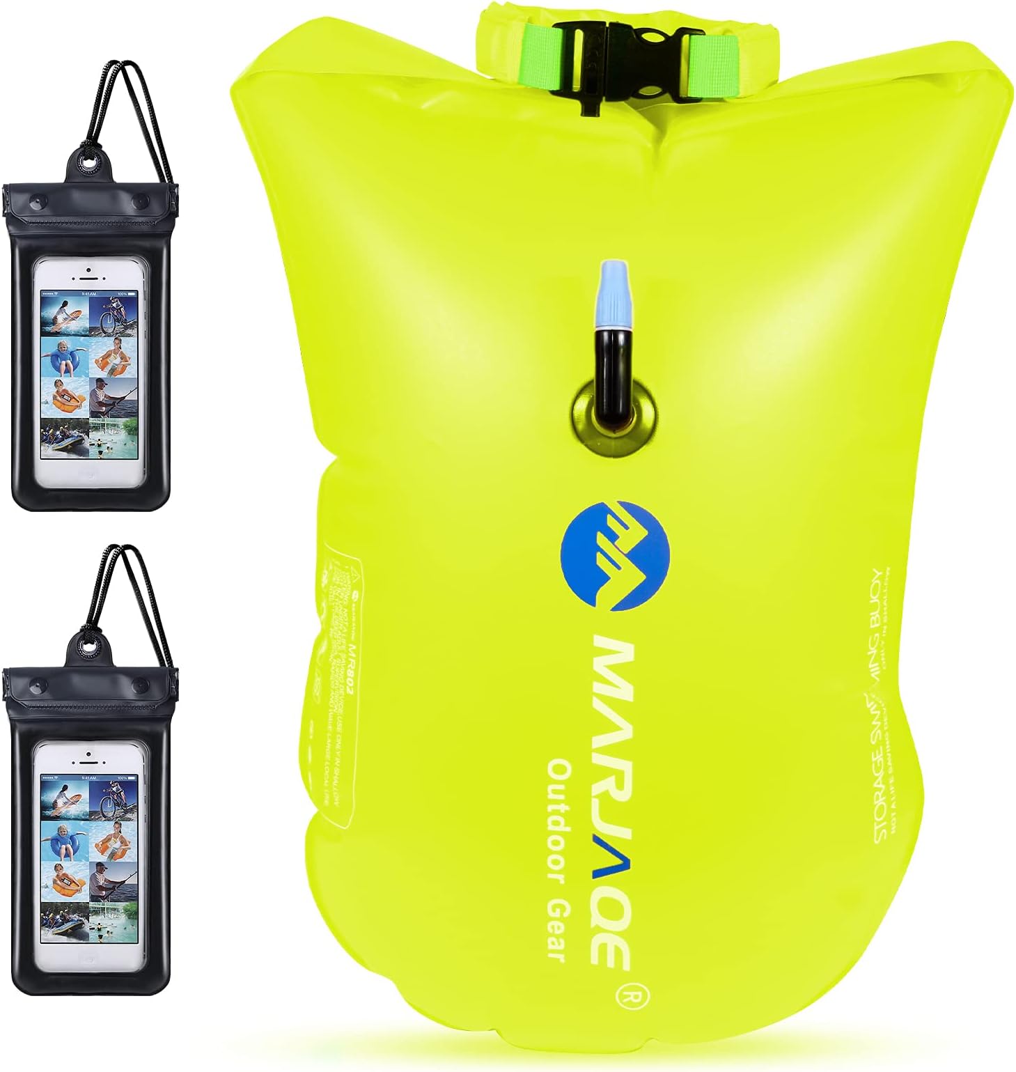 flintronic Swim Buoy, 20L Waterproof Inflatable Dry Bag Swim Safety Float for Water Sports, Open Water Swimmers, Triathletes, Kayakers and Snorkelers with 2 Cellphone Pouchs