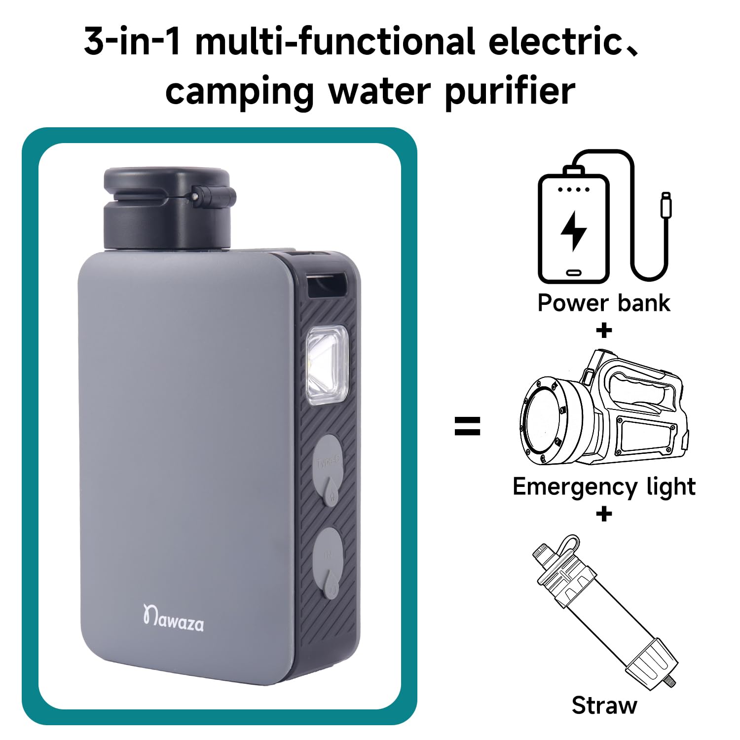 Nawaza Filtro de agua eléctrico portátil, purificador de agua de 0.01 micras para acampar al aire libre, senderismo, camping, sistema de filtración de agua, supervivencia, camping, viajes y emergencia