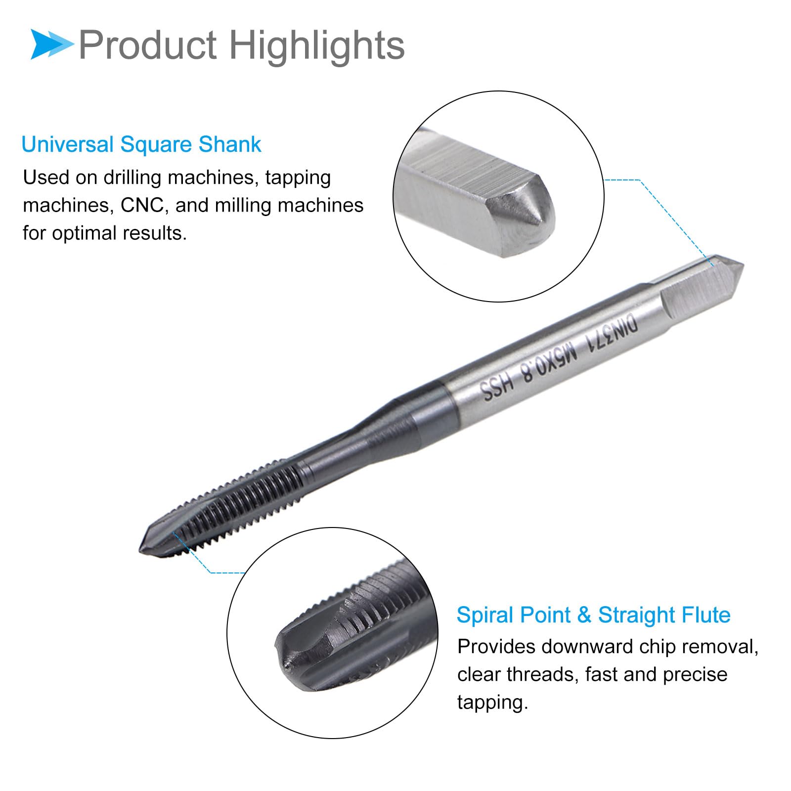 CoCud Spiral Point Tap, M6x1.0 Thread Size, TICN Coated HSS Metric Threading Tap - Image 4