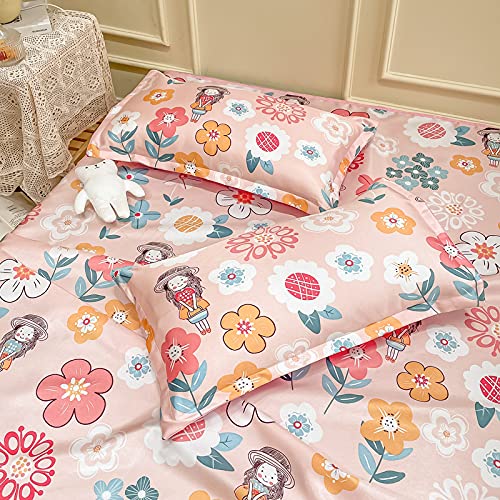Kimko Floral Summer Sleeping Mat For Girls Ice Silk Mattress Pad Cover Air Conditioner Cooling Bed Sheet,Lightweight,And Washable【1 Cooling Mat + 2 Pillowcases】(# 04, Twin 59''X79) #TOP2