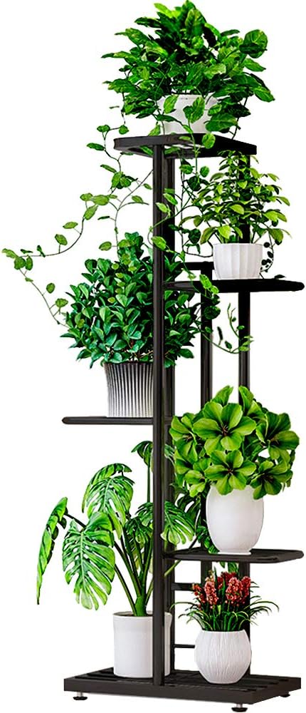 Qinnkjia プランタースタンド フラワースタンド ガーデンラック 鉢スタンド アイアン 植木鉢 棚 シェルフ 花台 収納 玄関 飾り 収納ラック 花置き棚 シンプル おしゃれ 5段 98cm ダークシルバーグレー 買い取り