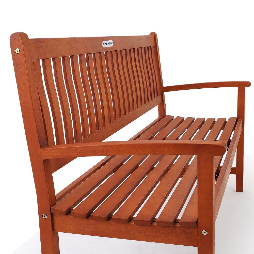 Casaria Banc de Jardin Maxima en Bois d'eucalyptus 152x55x90 cm Patio Siège terrasse Jardin Banc extérieur
