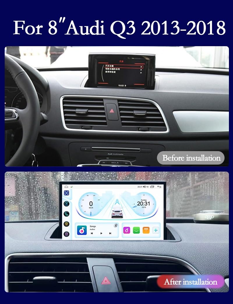 8-calowy dotykowy radio GPS dla Audi Q3 2013-2018, obsługuje BT WiFi Mirror Link 4G sterowanie z kierownicy(HM612 8 Core 4G+Wifi 12+256GB)