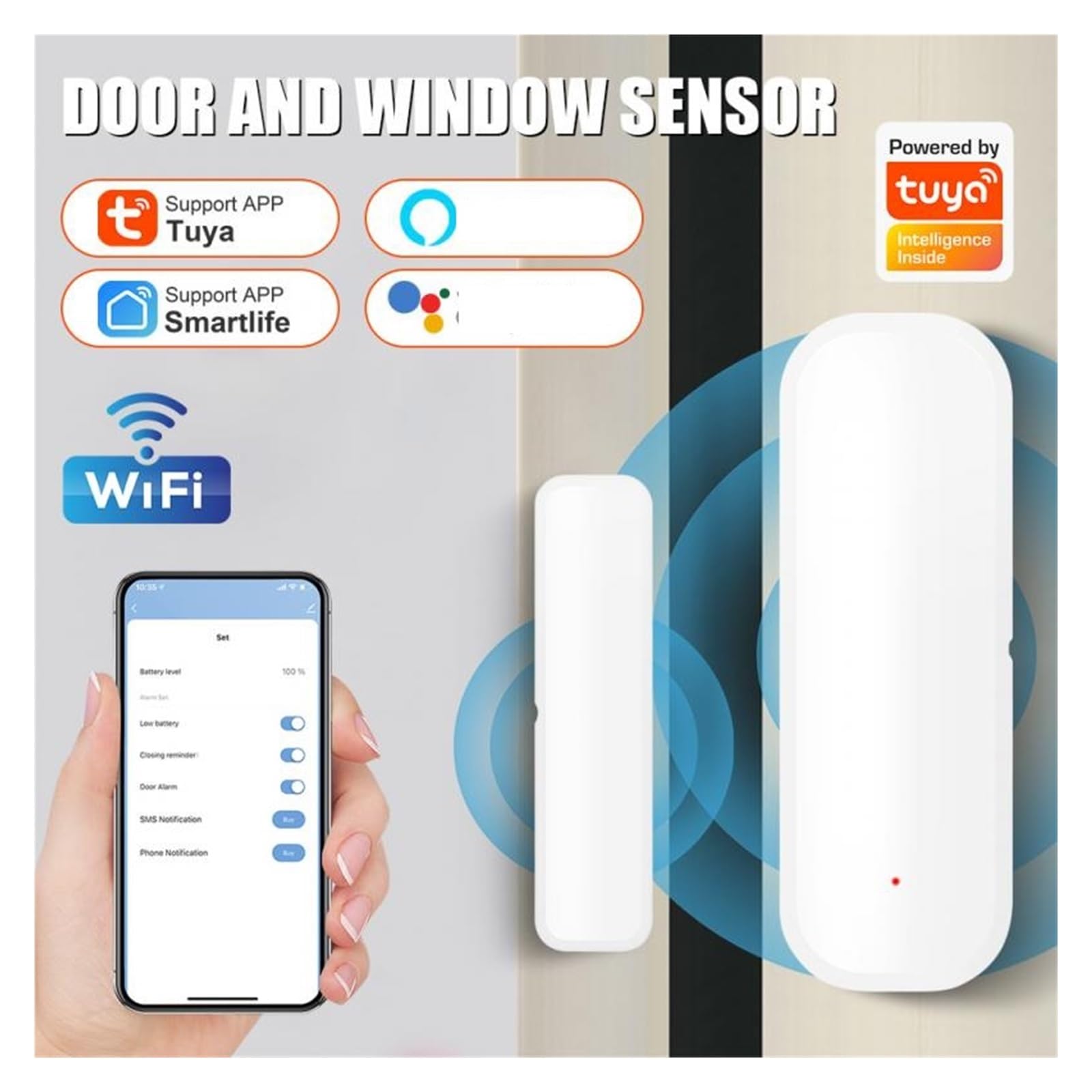 Alarmes De Porte, Tuya – capteur de porte intelligent WiFi, détecteur magnétique d'ouverture/fermeture de porte de maison intelligente, télécommande de fenêtre, capteur de porte Via Alexa Pour La SéCu