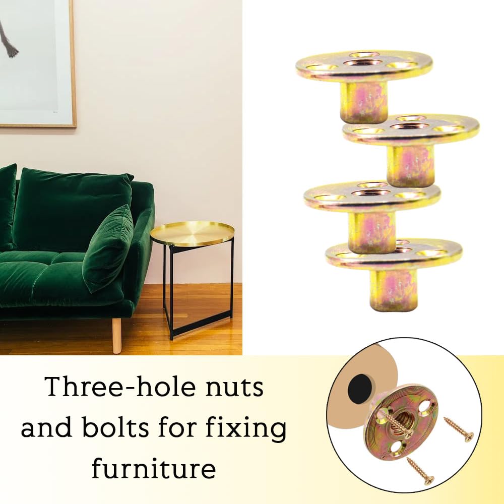 10 Pezzi 3 Fori Dado Flangiato,M10,Base rotonda T-Nut,Dado a T Con Foro Bavato,Round Base Screw-in T-Nut Per Fissaggio Mobili di Collegamento.(I/M10/TLM)