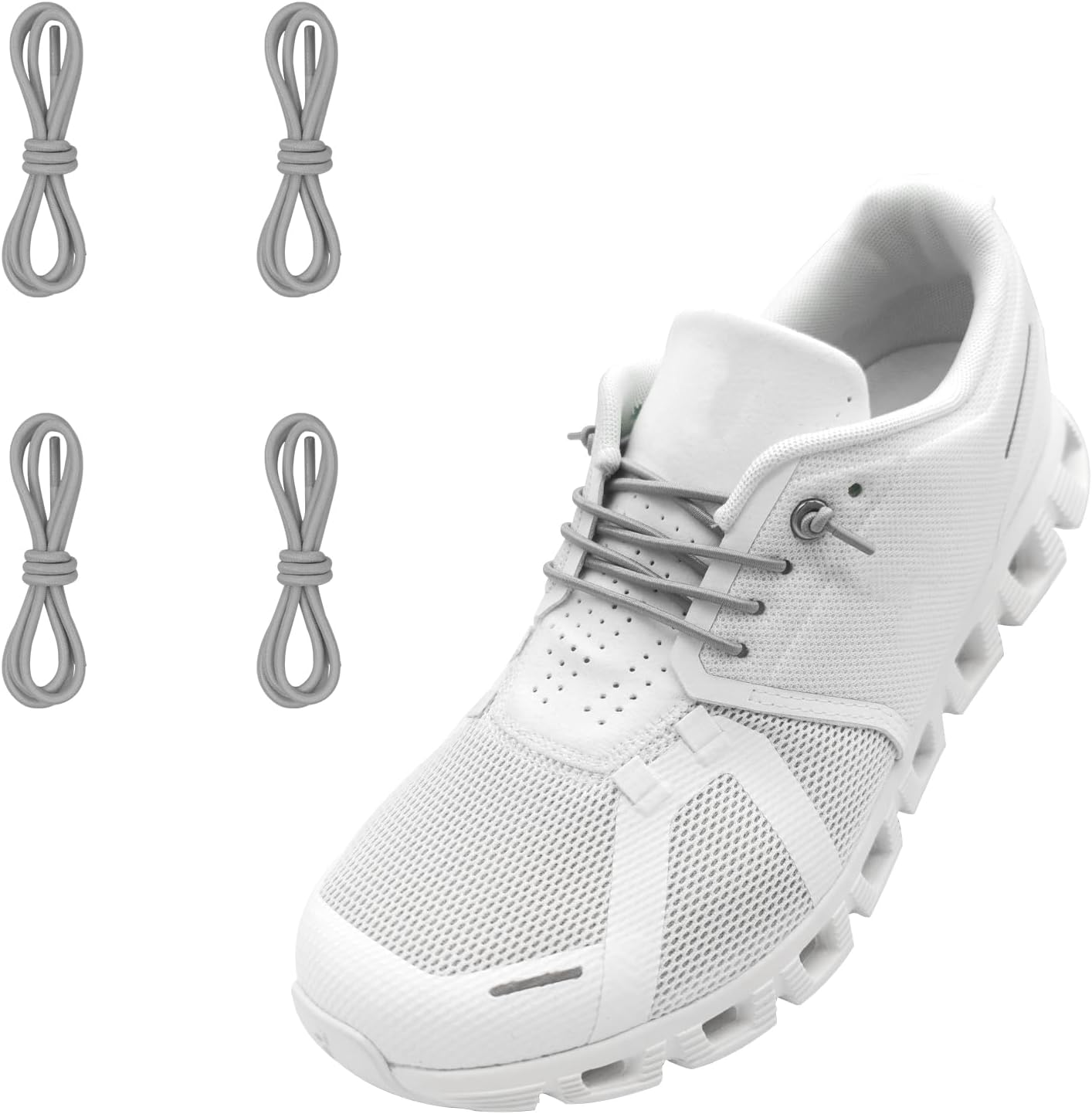 2 Pairs 1/10" (2.5mm) Elastic Thin Shoe Laces, Stretch Round Shoelaces Shoe Strings Replacement Speed Laces for On Cloud Sneaker, Stretchy Bungee Shoe Laces No Tie (Grey, 18''/45cm)