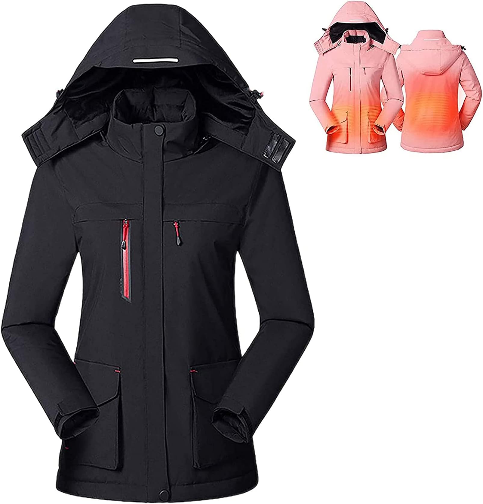WUTRBYZ Ladies Intelligent Heated Jackets with 3 Temperature Settings, USB Charging Body Warmer Wrap Jacket Waterproof Windproof Softshell Hoodie Jacket for Outdoor Activities