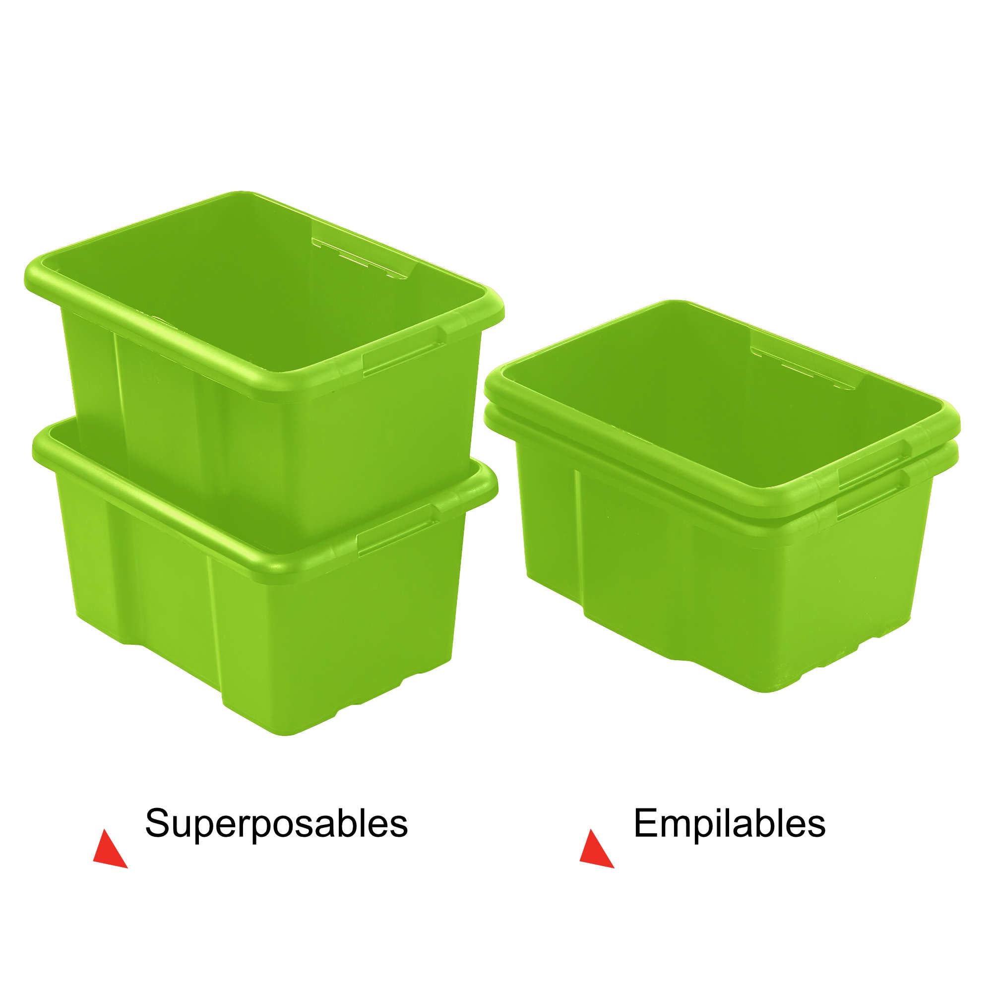 Sundis set di 10 scatole portaoggetti da 30L, verde, L.46,5xl.36,5x H23cm, in plastica riciclata, impilabili, ideale per l'officina, il bricolage o il trasporto
