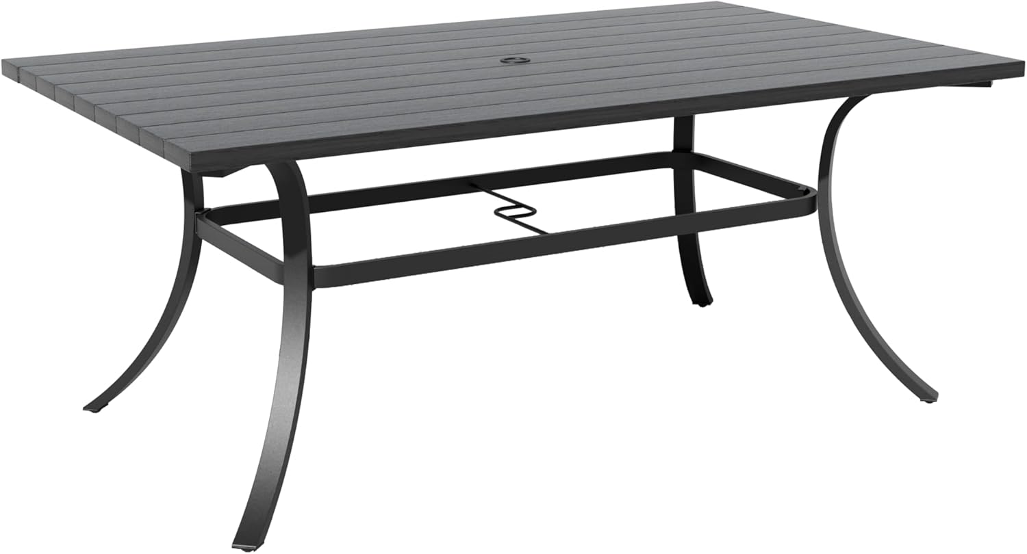 Grand patio Outdoor 66-Inch Rectangle Dining Table Weather-Resistant Picnic Table Embossed Woodgrain with 1.5”Market Umbrella Hole for Garden, Lawn, Backyard