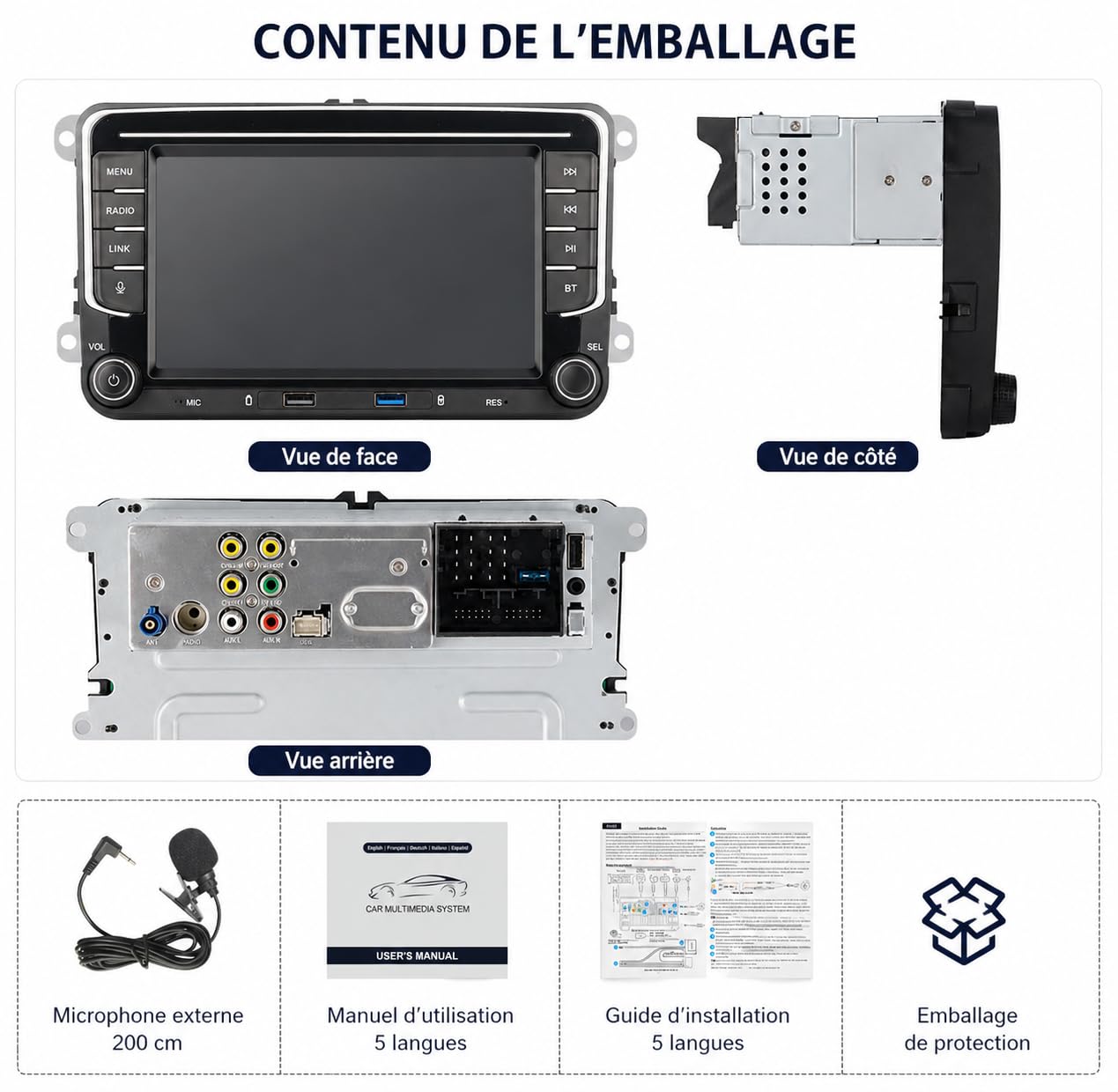 Spezialanschluss-Autoradio für VW Golf 5, 6, T5, Polo 6R, Passat mit Linux-System | Kabelloses CarPlay/Android Auto/Bluetooth/FM/AM/RDS/USB HiFi 100W