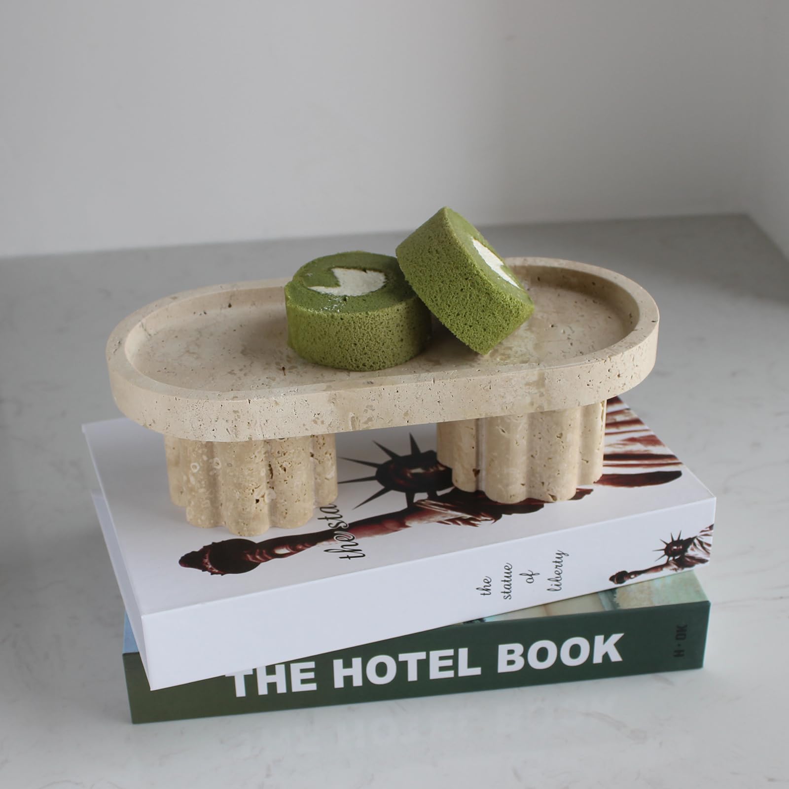 Bandeja Ovalada de travertino Natural con 2 Patas, Bandeja Decorativa de tocador de 10 Pulgadas para Organizador de encimera, Bandeja para Perfume, Velas, Plato de joyería