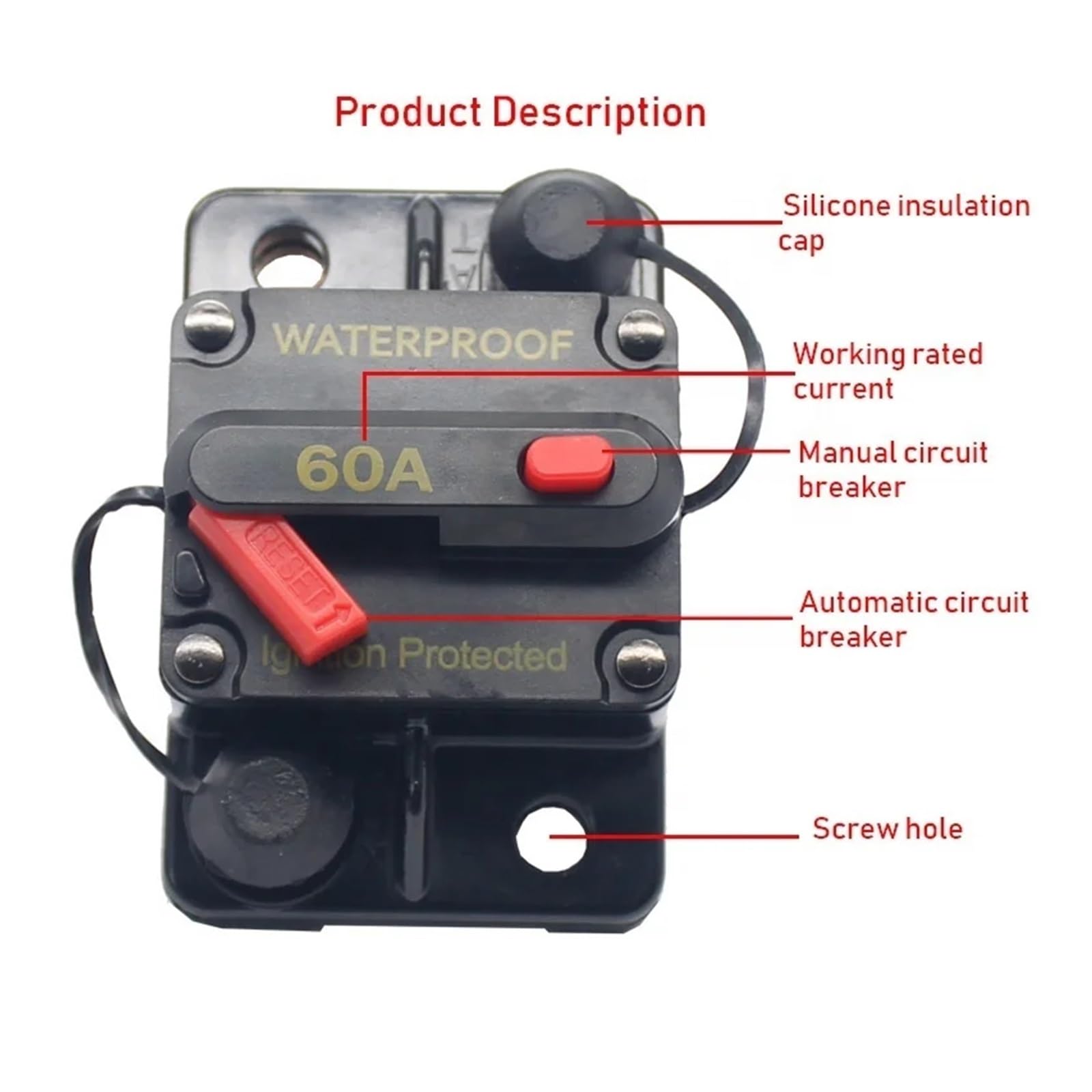 Disjoncteur Voiture 12-48V DC Avec Réinitialisation Manuelle - 20A à 100A, Pour Audio, Bateau, Solaire