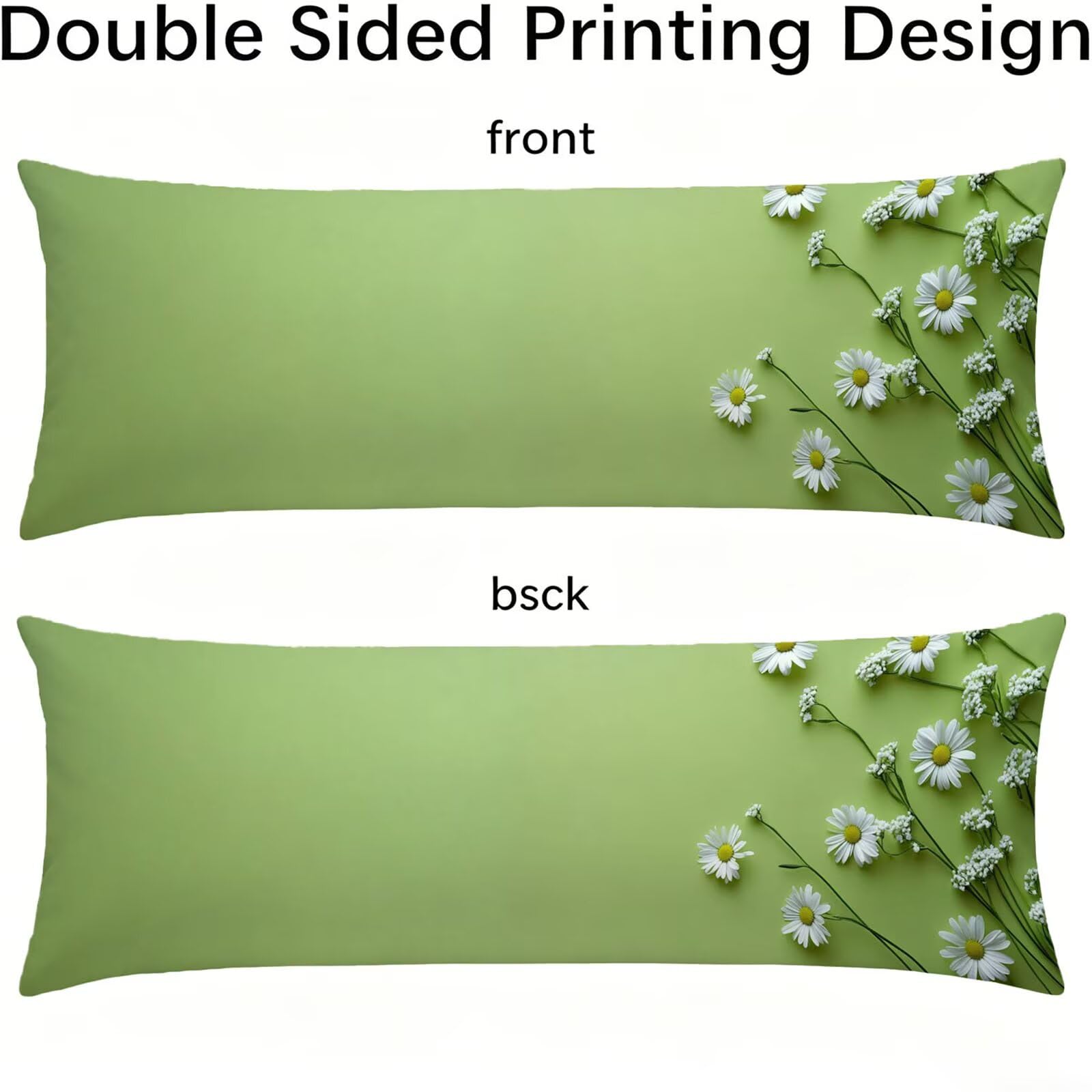 Funda de Almohada 60 x 180 cm Verde Protector Almohada 180 cm con Cremallera Invisible, Lino Durable y Transpirable Pillow Case Largas Moderno Impresión a Doble Cara para Cama, Sofá y Dormitorio dg-53