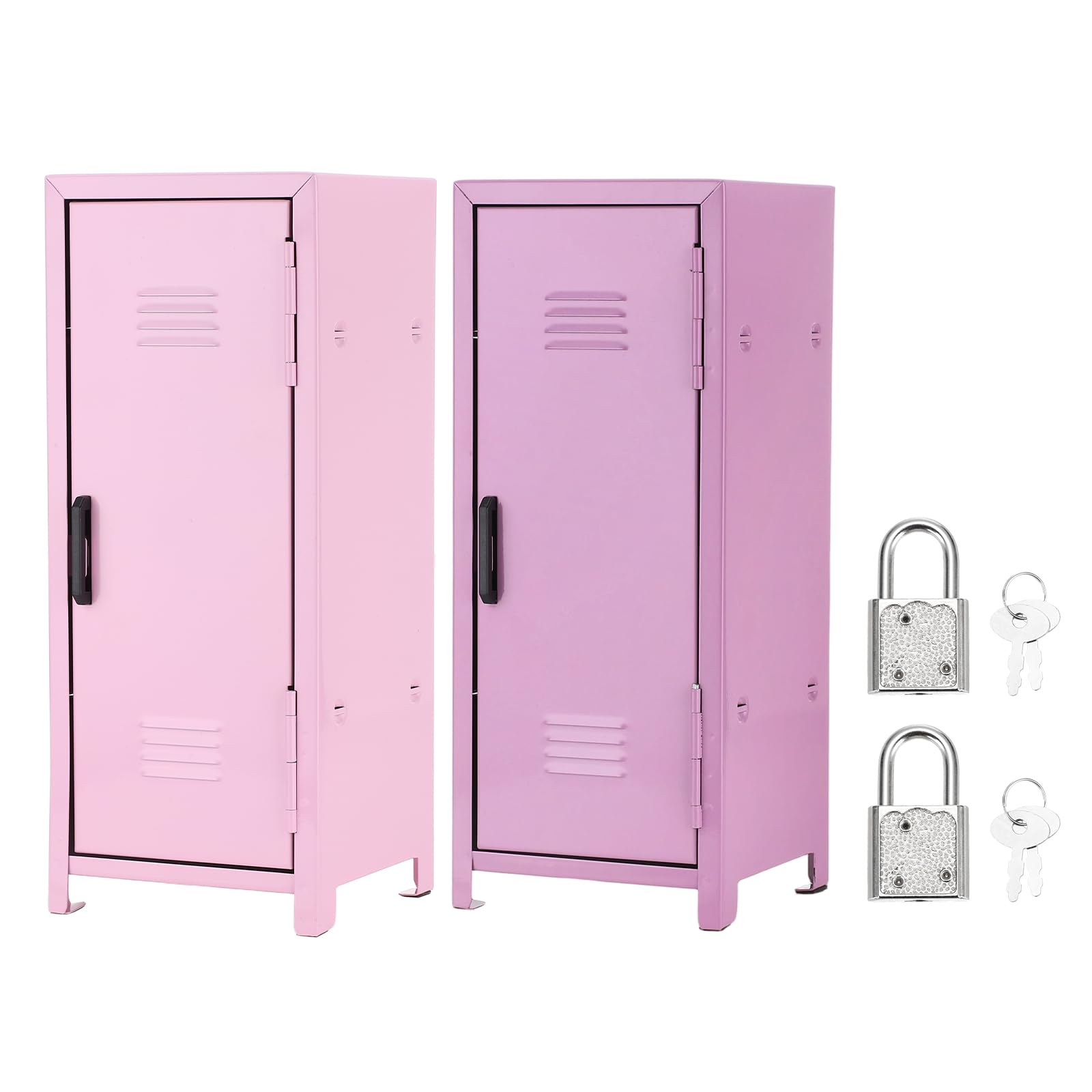 PATIKIL Mini Locker 4.3 x 10.8 Inch, 2 Pcs Small Locker with Lock Keys, Real Little Desktop Metal Money Safe Storage Box Security Organizer Cabinet for Desk Bedroom Light Pink/Light Purple